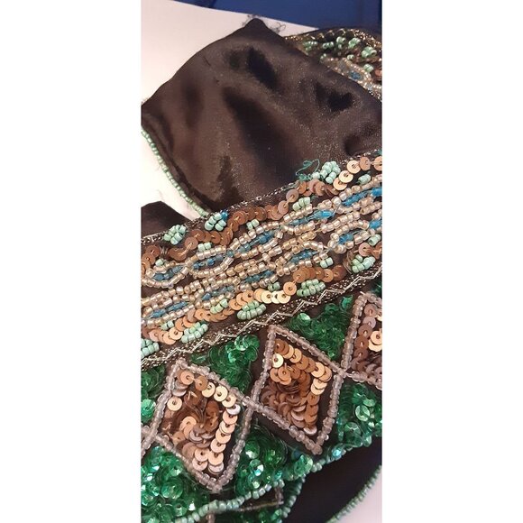 Vintage Emerald Beaded Sequin Belt Applique Statement Party Wide Boho Chic 37 in - Picture 15 of 15